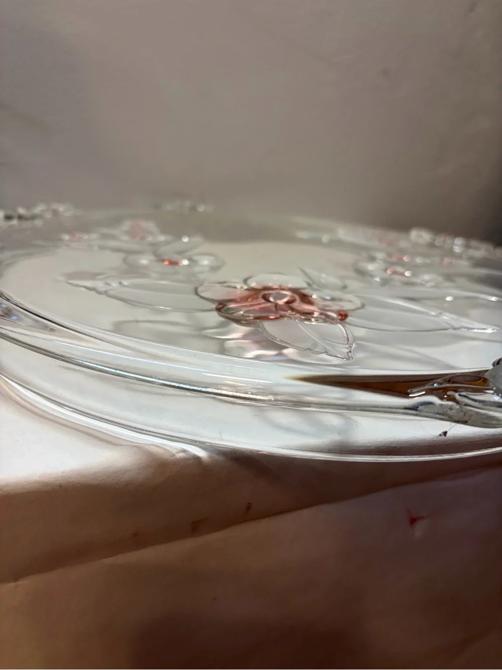 Vintage Mikasa Blossom Time Crystal Cake Platter Pink Floral 12.5”